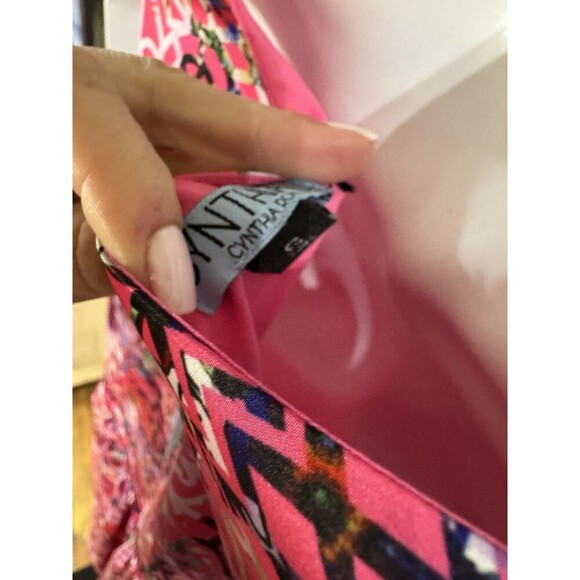 Cynthia Rowley 6 Pink Lattice Garden V Neck Hi Low Hem Pleated Sleeveless Dress - Picture 5 of 9